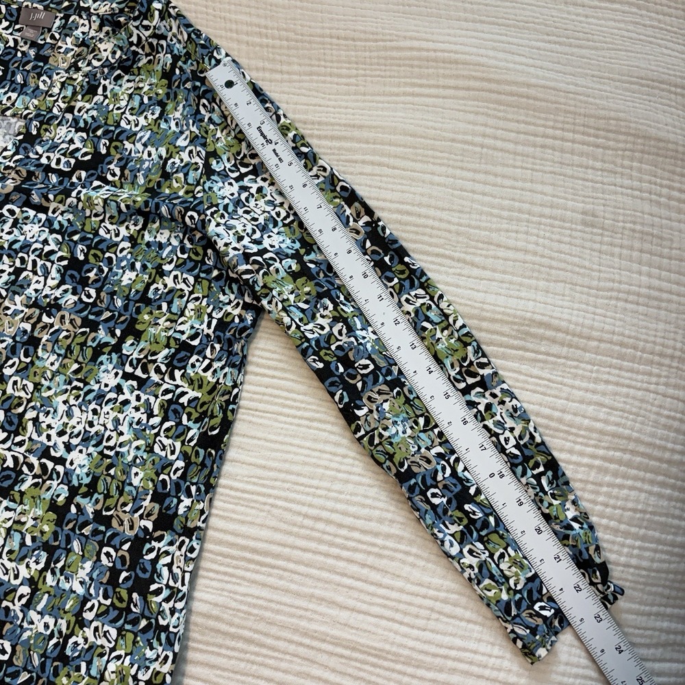 J. Jill Blouse Women's Sz XL Green Rayon Stretch Long Sleeve Top Green Geometric - Picture 9 of 9